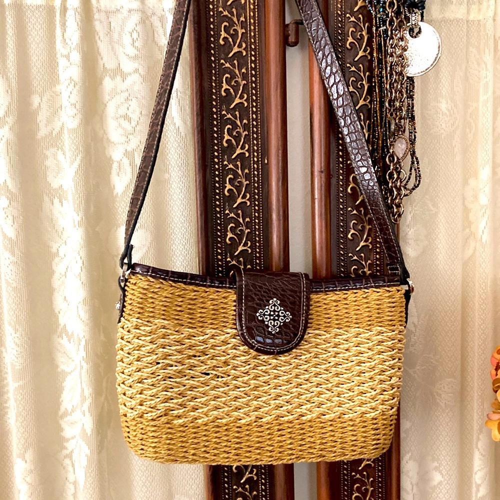 Elegant Tan and Black Woven Handbag Brighton look alike